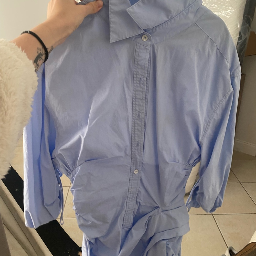 Light Blue Button-Up Shirt Dress